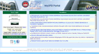 Welcome To Portal2 Upsi Edu My Myupsi Universiti Pendidikan Sultan Idris