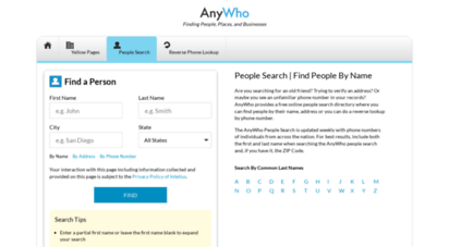 anywho.com - white pages  people finder - anywho