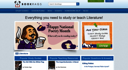 bookrags.com - bookrags.com  study guides, essays, lesson plans, & homework help