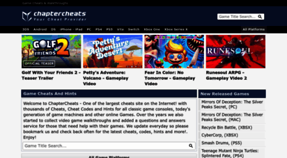 chaptercheats.com - chapter cheats - your cheats, cheat codes, tips, hints and faqs provider