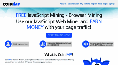coinimp.com - coinimp 0 fee javascript mining, browser mining, browser miner
