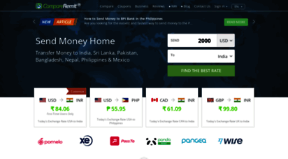 compareremit.com - compare money transfer services for sending money from usa, uk & canada  reviews  coupons  best exchange rates