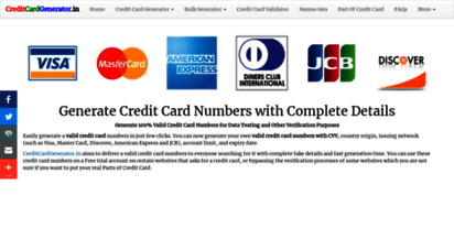creditcardgenerator.in - credit card generator and validator tool for data testing  ccgen  namsogen
