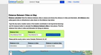 distancefromto.net - distance between cities places on map distance calculator