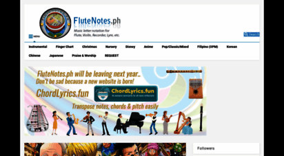 flutenotes.ph - lyrics and notes for lyre, violin, recorder, kalimba, flute, etc.