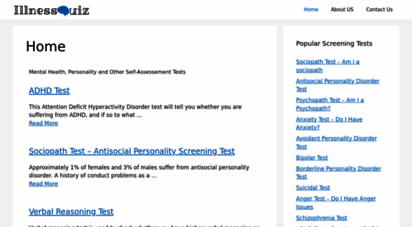 illnessquiz.com - illnessquiz - screening quizzes for mental health &amp personality tests