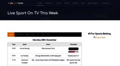 livesport.center - live sport on tv today - the complete sports channel guide