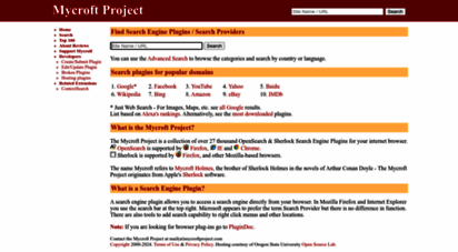 mycroftproject.com - mycroft project: search engine plugins - firefox ie chrome
