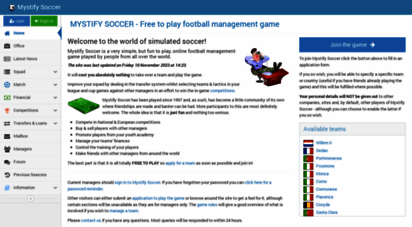 mystify.co.uk - free to play football manager game - mystify soccer