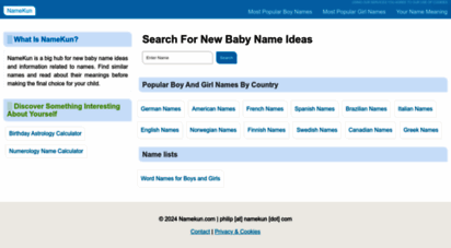 namekun.com - baby name ideas and numerology meanings - namekun