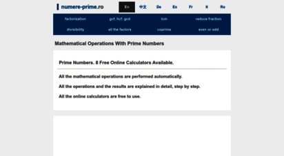 numere-prime.ro - check whether a number is prime, composite numbers prime factorization decomposition as products of factors in exponential form, calculator