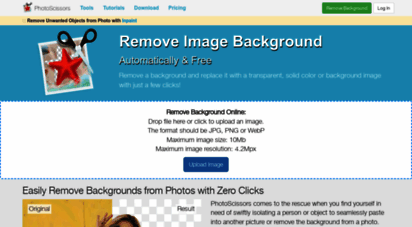photoscissors.com - photoscissors background removal tool - automatically remove background from photos