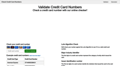 validcreditcardnumber.com - check credit card numbers  validate your credit card number with our free online checker